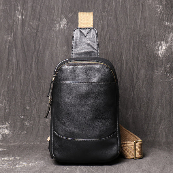 DEEPKEE original nubuck handmade full-grain genuine leather cowhide bag Bud Leather Casual Sling Bag with Canvas Strap No.3396