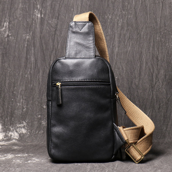 DEEPKEE original nubuck handmade full-grain genuine leather cowhide bag Bud Leather Casual Sling Bag with Canvas Strap No.3396