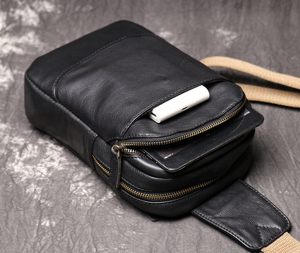 DEEPKEE original nubuck handmade full-grain genuine leather cowhide bag Bud Leather Casual Sling Bag with Canvas Strap No.3396