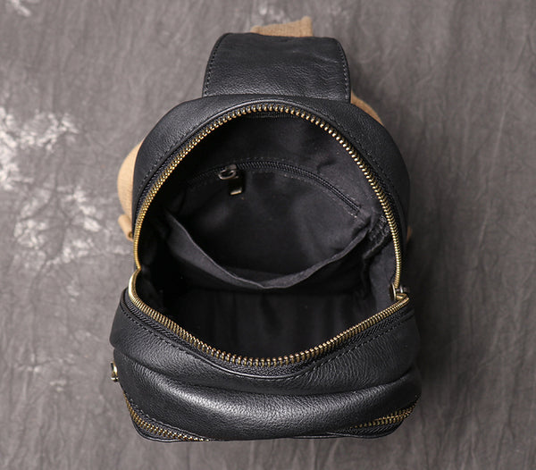 DEEPKEE original nubuck handmade full-grain genuine leather cowhide bag Bud Leather Casual Sling Bag with Canvas Strap No.3396