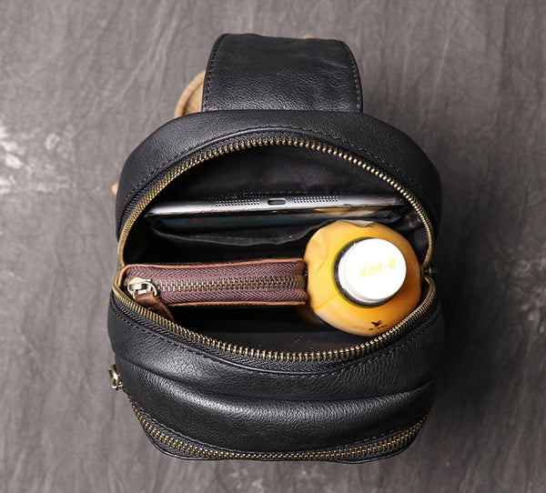 DEEPKEE original nubuck handmade full-grain genuine leather cowhide bag Bud Leather Casual Sling Bag with Canvas Strap No.3396