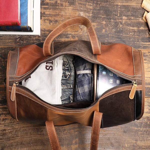 DEEPKEE original nubuck handmade full-grain genuine leather cowhide bag Jerome CONTRAST WEEKEND BAG No.30168