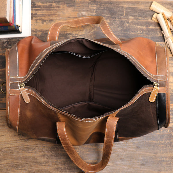 DEEPKEE original nubuck handmade full-grain genuine leather cowhide bag Jerome CONTRAST WEEKEND BAG No.30168