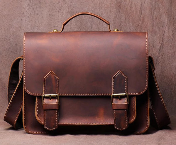 DEEPKEE original nubuck handmade full-grain genuine leather cowhide bag DEEPKEE LEATHER | Patt Portable Messenger Bag No.255