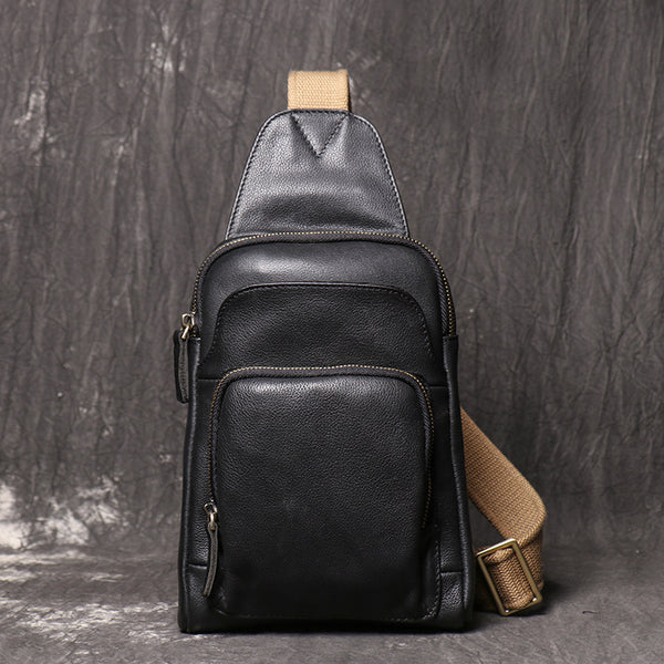 DEEPKEE original nubuck handmade full-grain genuine leather cowhide bag Men's Leather Casual Sling Bag with Canvas Strap No.4011