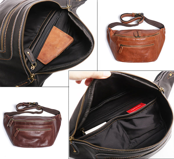 DEEPKEE original nubuck handmade full-grain genuine leather cowhide bag Outdoor cycling chest bag No.30129