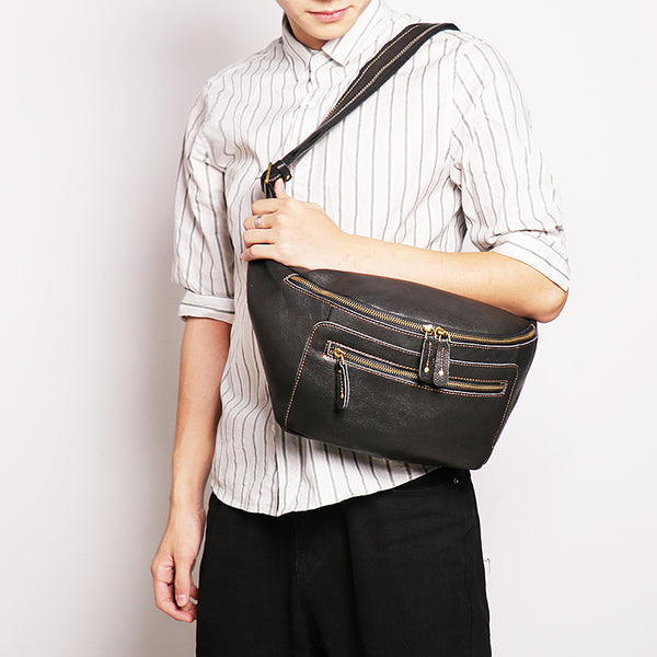 DEEPKEE original nubuck handmade full-grain genuine leather cowhide bag Outdoor cycling chest bag No.30129