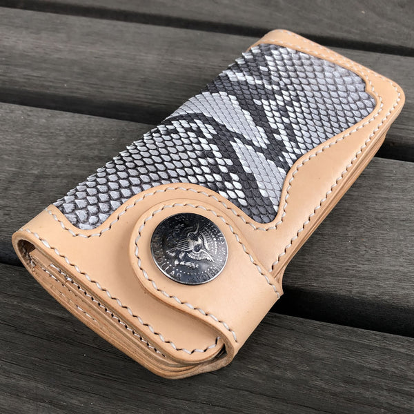 DEEPKEE original nubuck handmade full-grain genuine leather cowhide bag DEEPKEE Handmade Python Leather Bifold Wallet #59895