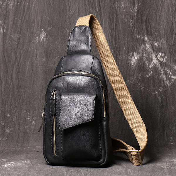 DEEPKEE original nubuck handmade full-grain genuine leather cowhide bag Sling Bag Cool Sling Crossbody Packs For Men No. 3377