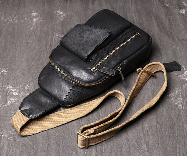 DEEPKEE original nubuck handmade full-grain genuine leather cowhide bag Sling Bag Cool Sling Crossbody Packs For Men No. 3377