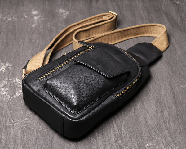 DEEPKEE original nubuck handmade full-grain genuine leather cowhide bag Sling Bag Cool Sling Crossbody Packs For Men No. 3377