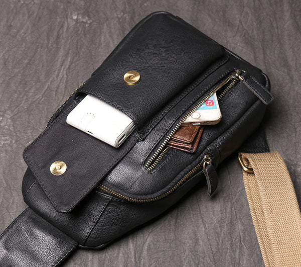 DEEPKEE original nubuck handmade full-grain genuine leather cowhide bag Sling Bag Cool Sling Crossbody Packs For Men No. 3377