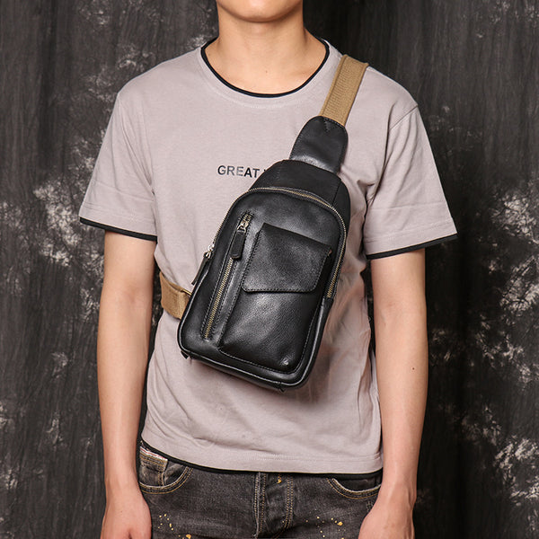 DEEPKEE original nubuck handmade full-grain genuine leather cowhide bag Sling Bag Cool Sling Crossbody Packs For Men No. 3377