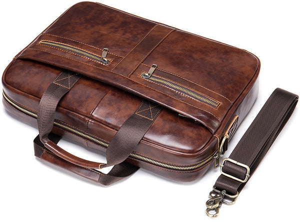 DEEPKEE original nubuck handmade full-grain genuine leather cowhide bag DEEPKEE LEATHER | 14 inch business briefcase No.2019A&2099