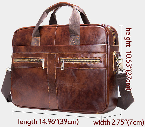 DEEPKEE original nubuck handmade full-grain genuine leather cowhide bag DEEPKEE LEATHER | 14 inch business briefcase No.2019A&2099