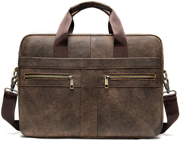 DEEPKEE original nubuck handmade full-grain genuine leather cowhide bag DEEPKEE LEATHER | 14 inch business briefcase No.2019A&2099