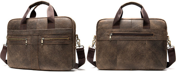 DEEPKEE original nubuck handmade full-grain genuine leather cowhide bag DEEPKEE LEATHER | 14 inch business briefcase No.2019A&2099
