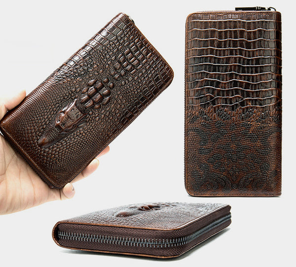 DEEPKEE original nubuck handmade full-grain genuine leather cowhide bag DEEPKEE LEATHER | Crocodile Embossed Leather Wallet NO.1232