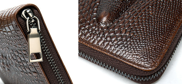 DEEPKEE original nubuck handmade full-grain genuine leather cowhide bag DEEPKEE LEATHER | Crocodile Embossed Leather Wallet NO.1232