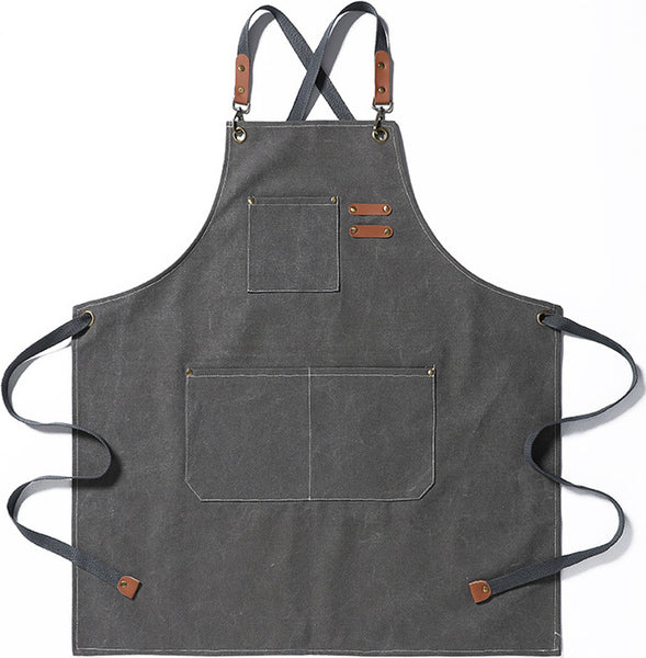 DEEPKEE original nubuck handmade full-grain genuine leather cowhide bag Coffee Maker/Chef Canvas Apron #710754