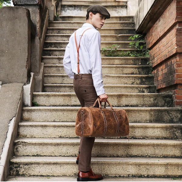 DEEPKEE original nubuck handmade full-grain genuine leather cowhide bag DEEPKEE LEATHER | Sheridan Style Duffle Bag No.30009-5