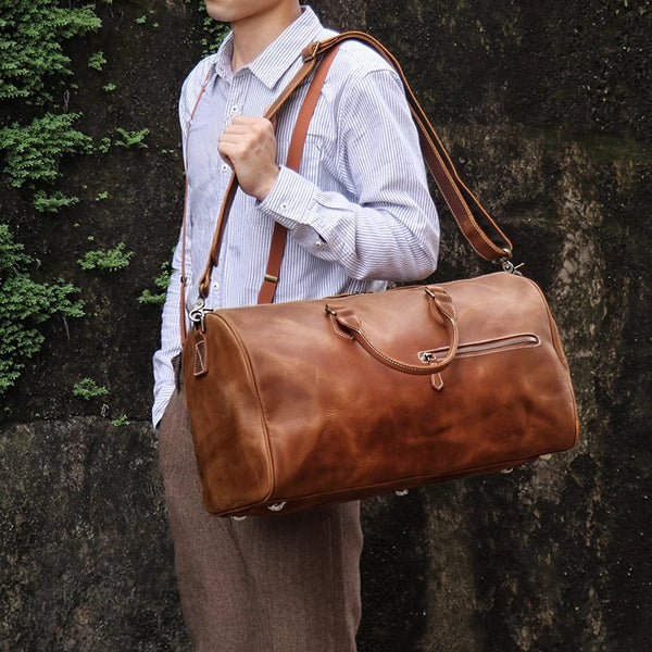 DEEPKEE original nubuck handmade full-grain genuine leather cowhide bag DEEPKEE LEATHER | Kenneth Genuine Leather Cross Duffel Bag No.30020