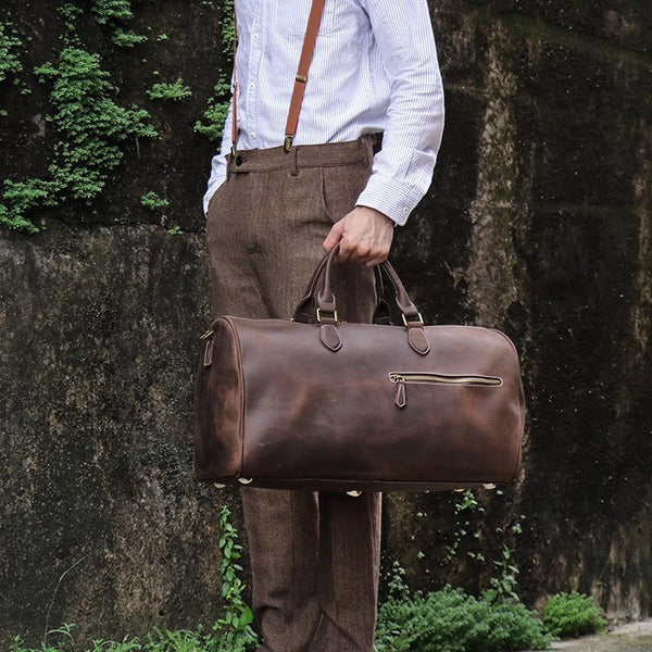 DEEPKEE original nubuck handmade full-grain genuine leather cowhide bag DEEPKEE LEATHER | Kenneth Genuine Leather Cross Duffel Bag No.30020