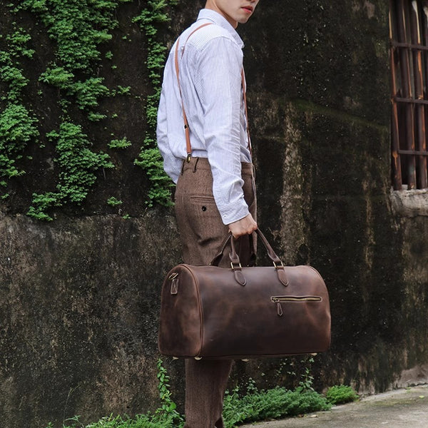 DEEPKEE original nubuck handmade full-grain genuine leather cowhide bag DEEPKEE LEATHER | Kenneth Genuine Leather Cross Duffel Bag No.30020