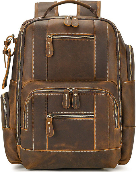 DEEPKEE original nubuck handmade full-grain genuine leather cowhide bag Dwight 18'' Cowhide Laptop Rucksack Backpack No9517