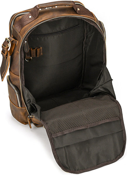 DEEPKEE original nubuck handmade full-grain genuine leather cowhide bag Dwight 18'' Cowhide Laptop Rucksack Backpack No9517