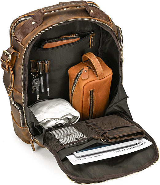 DEEPKEE original nubuck handmade full-grain genuine leather cowhide bag Dwight 18'' Cowhide Laptop Rucksack Backpack No9517