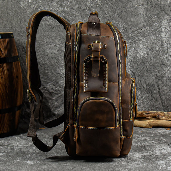 DEEPKEE original nubuck handmade full-grain genuine leather cowhide bag Dwight 18'' Cowhide Laptop Rucksack Backpack No9517