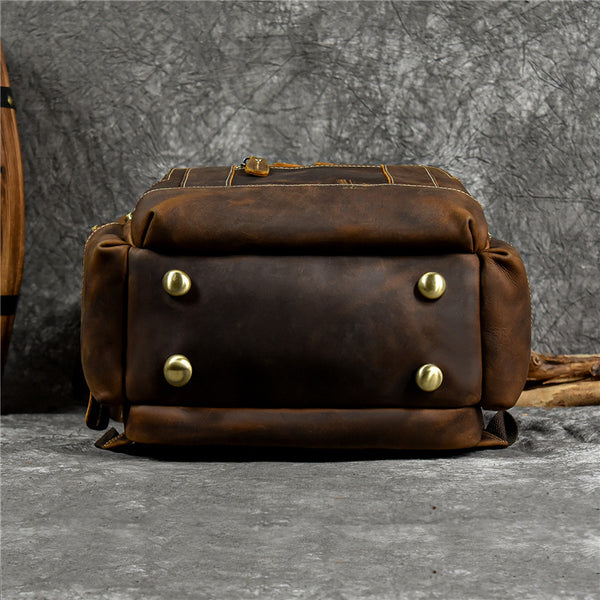 DEEPKEE original nubuck handmade full-grain genuine leather cowhide bag Dwight 18'' Cowhide Laptop Rucksack Backpack No9517