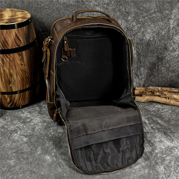 DEEPKEE original nubuck handmade full-grain genuine leather cowhide bag Dwight 18'' Cowhide Laptop Rucksack Backpack No9517
