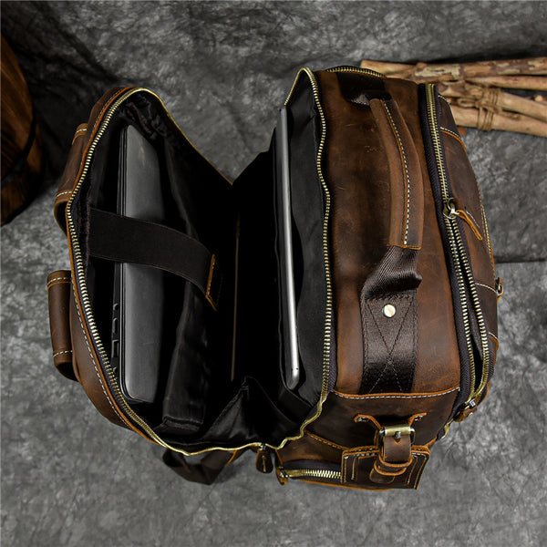 DEEPKEE original nubuck handmade full-grain genuine leather cowhide bag Dwight 18'' Cowhide Laptop Rucksack Backpack No9517