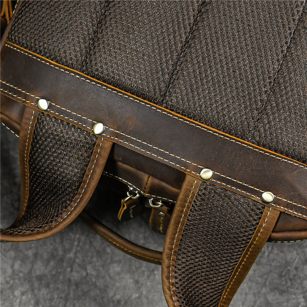 DEEPKEE original nubuck handmade full-grain genuine leather cowhide bag Dwight 18'' Cowhide Laptop Rucksack Backpack No9517