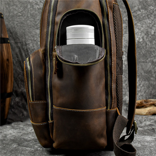 DEEPKEE original nubuck handmade full-grain genuine leather cowhide bag Dwight 18'' Cowhide Laptop Rucksack Backpack No9517