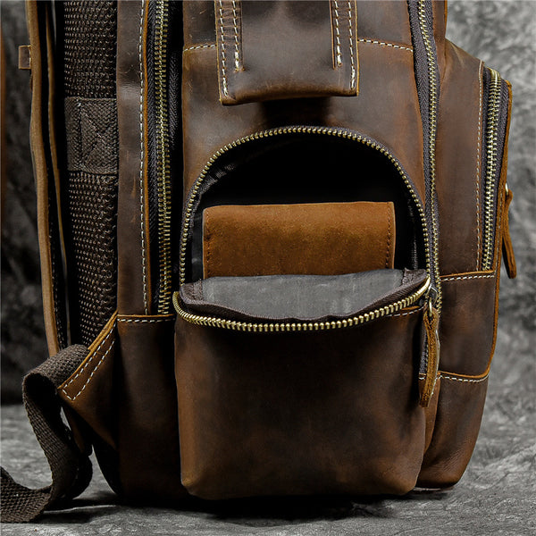 DEEPKEE original nubuck handmade full-grain genuine leather cowhide bag Dwight 18'' Cowhide Laptop Rucksack Backpack No9517