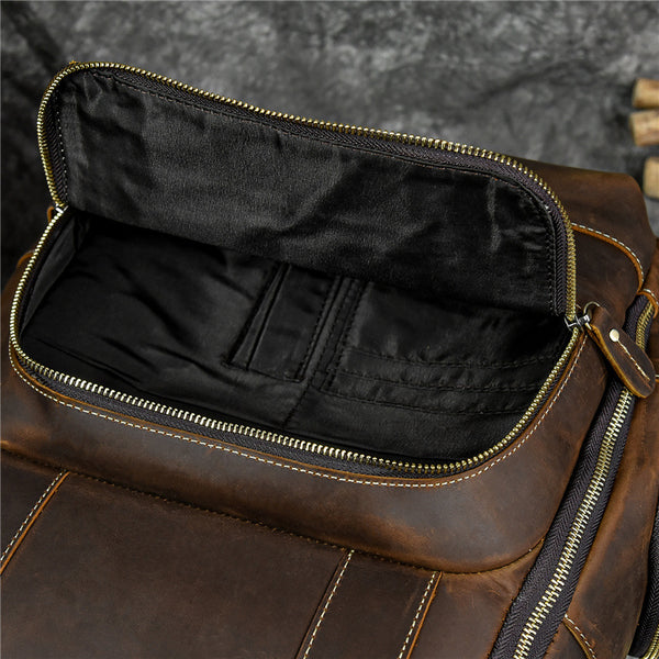 DEEPKEE original nubuck handmade full-grain genuine leather cowhide bag Dwight 18'' Cowhide Laptop Rucksack Backpack No9517