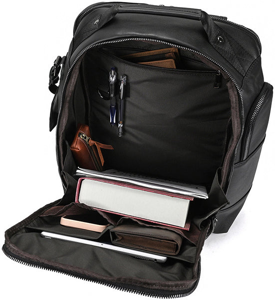 DEEPKEE original nubuck handmade full-grain genuine leather cowhide bag Dwight 18'' Cowhide Laptop Rucksack Backpack No9517