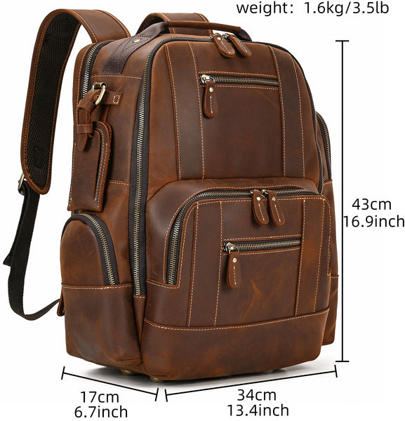 DEEPKEE original nubuck handmade full-grain genuine leather cowhide bag Dwight 18'' Cowhide Laptop Rucksack Backpack No9517