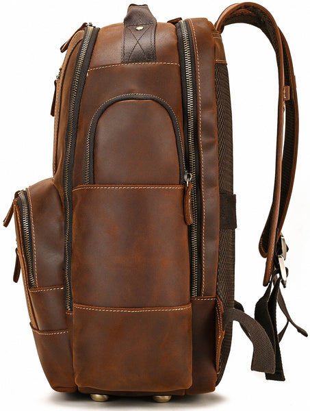 DEEPKEE original nubuck handmade full-grain genuine leather cowhide bag Dwight 18'' Cowhide Laptop Rucksack Backpack No9517