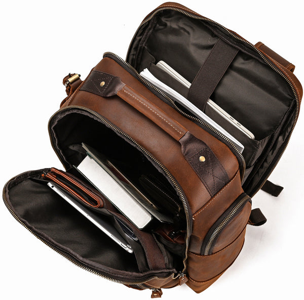 DEEPKEE original nubuck handmade full-grain genuine leather cowhide bag Dwight 18'' Cowhide Laptop Rucksack Backpack No9517