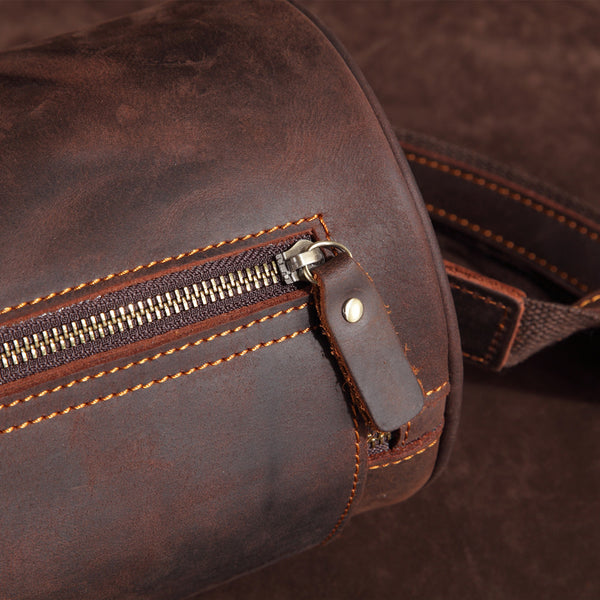 DEEPKEE original nubuck handmade full-grain genuine leather cowhide bag Vintage Leather Cylindricity Crossbody Bags No.SF061