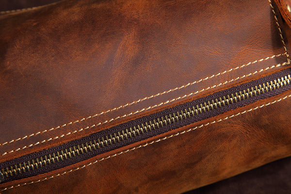 DEEPKEE original nubuck handmade full-grain genuine leather cowhide bag Vintage Leather Cylindricity Crossbody Bags No.SF061