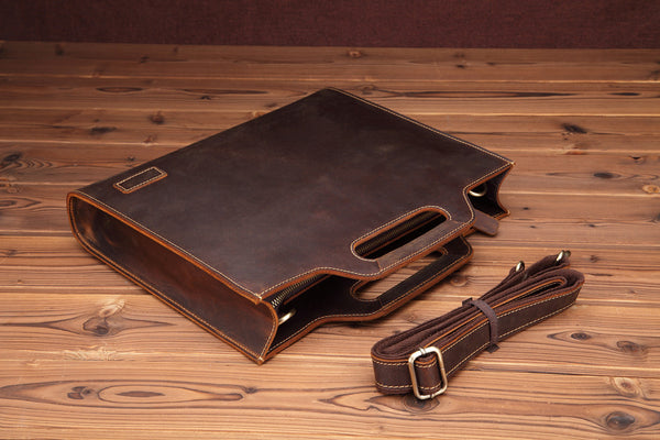 DEEPKEE original nubuck handmade full-grain genuine leather cowhide bag Slim Briefcase DEEPKEE LEATHER 2 Folio No.SF046