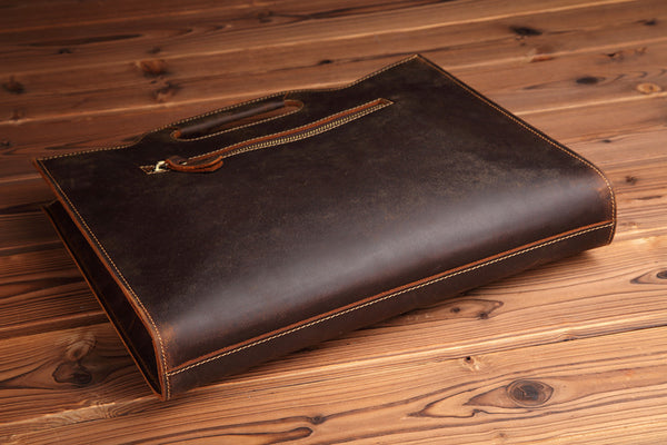 DEEPKEE original nubuck handmade full-grain genuine leather cowhide bag Slim Briefcase DEEPKEE LEATHER 2 Folio No.SF046
