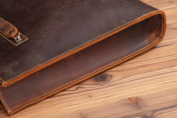 DEEPKEE original nubuck handmade full-grain genuine leather cowhide bag Slim Briefcase DEEPKEE LEATHER 2 Folio No.SF046