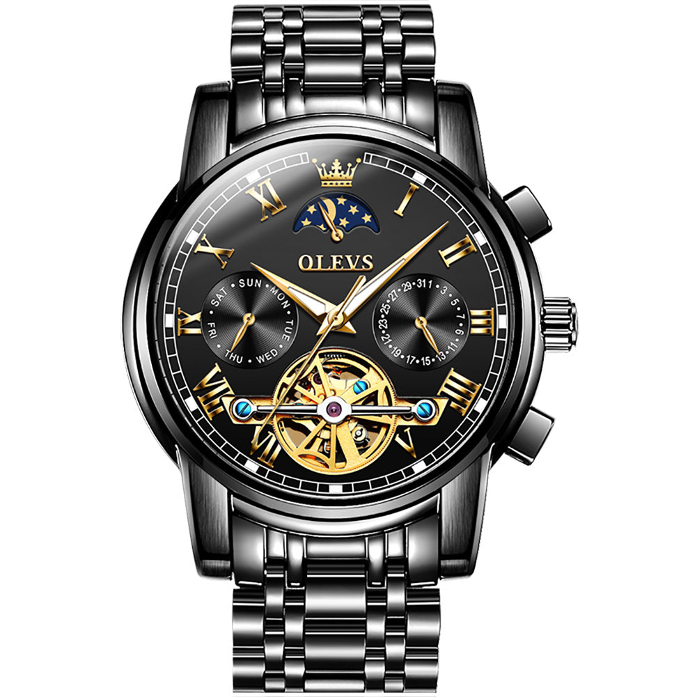 OLEVS 6617 Mens Automatic Watches Skeleton Tourbillon Mechanical Self Winding Luxury Dress Wrist Watch Waterproof Luminous Watch Gifts