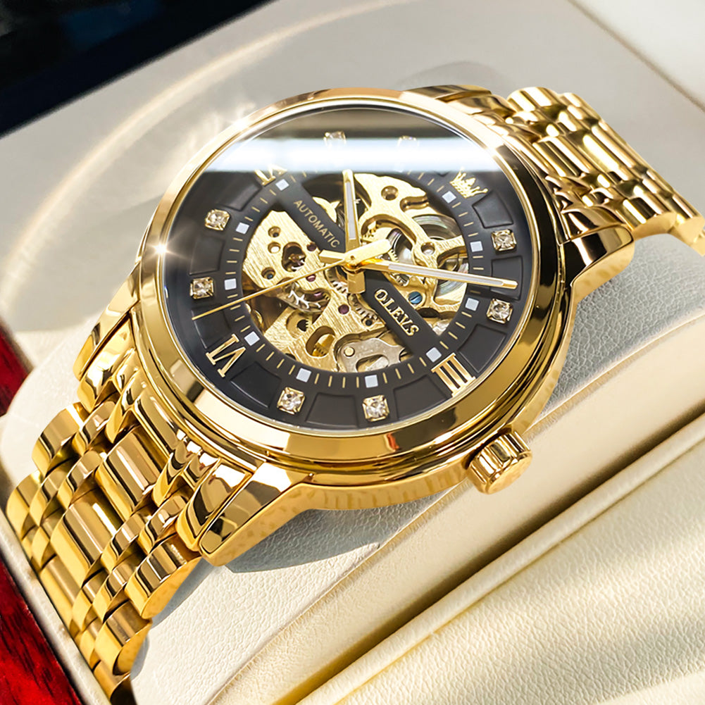 OLEVS 9901 Watches for Men Automatic Watch Mechanical Gold Wrist Watches Luxury Diamond Stainess Steel Waterproof Luminous